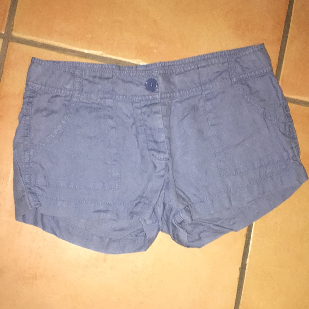 Linen Blue Button Shorts
